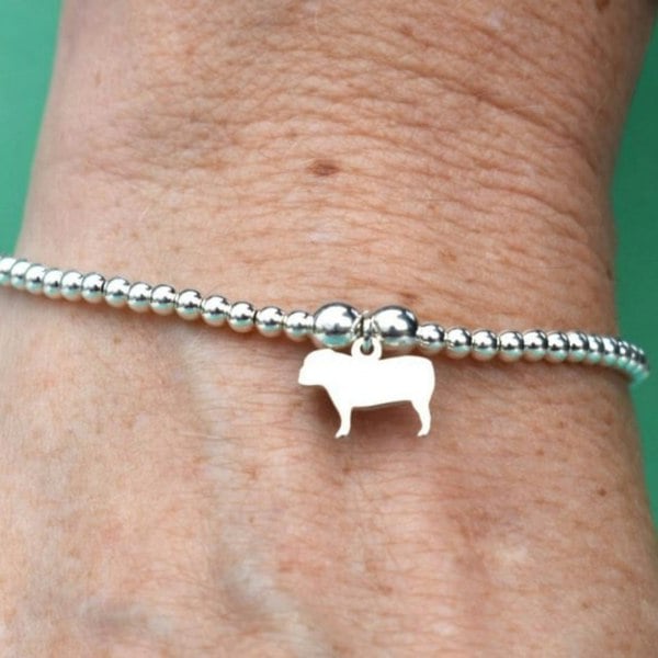 English Bulldog Silhouette Silver Ball Bead Bracelet - Personalised - MYLEE London