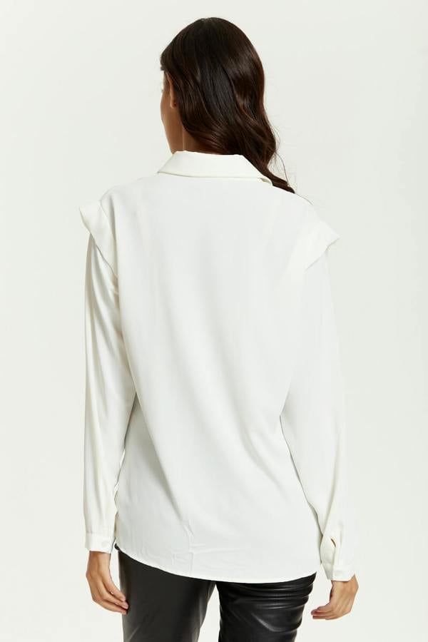 Hoxton Gal Relaxed Fit Shoulder Detailed Long Sleeves Shirt in White