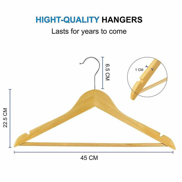Dyzi 20 Pack Wooden Clothes Hangers 360° Swivel Hooks Trouser Bar Natural
