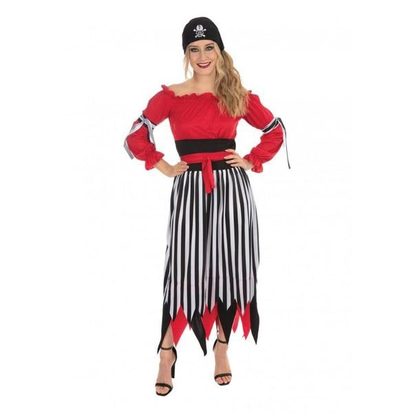 Bristol Novelty Womens/Ladies Crimson Pirate Costume - Black/Red/White - 