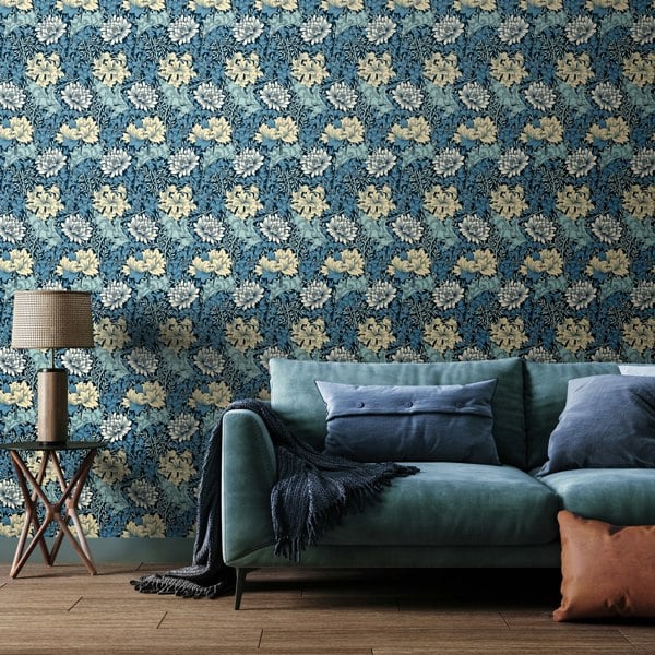 Hoopla Walls Chrysanthemum  - Navy Mix 10m Wallpaper