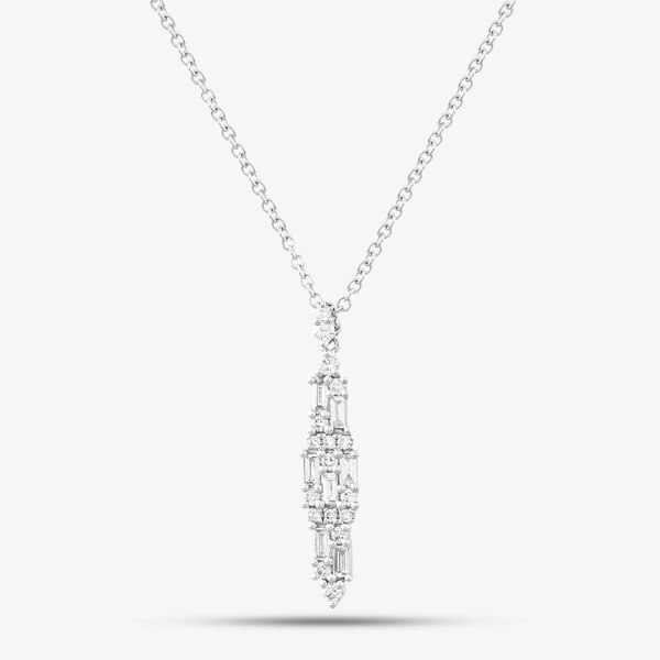 T. H. Baker 18ct White Gold 0.60ct Baguette & Brilliant Cut Diamond Dropper Necklace LG260/NA