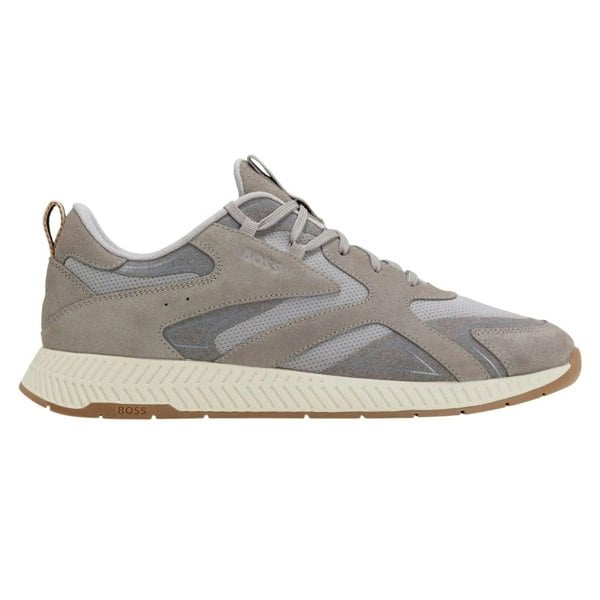 Boss Mens Titanium Leather Running Trainers - Grey