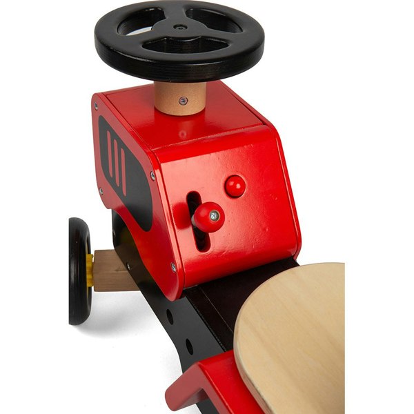 Bigjigs Toys Wooden Ride On Red Tractor - Squeaky Horn & Moveable Gear Stick