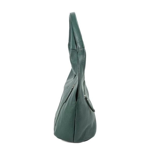 Pia Green Leather Shoulder Bag, Curved Design with Silver Fittings