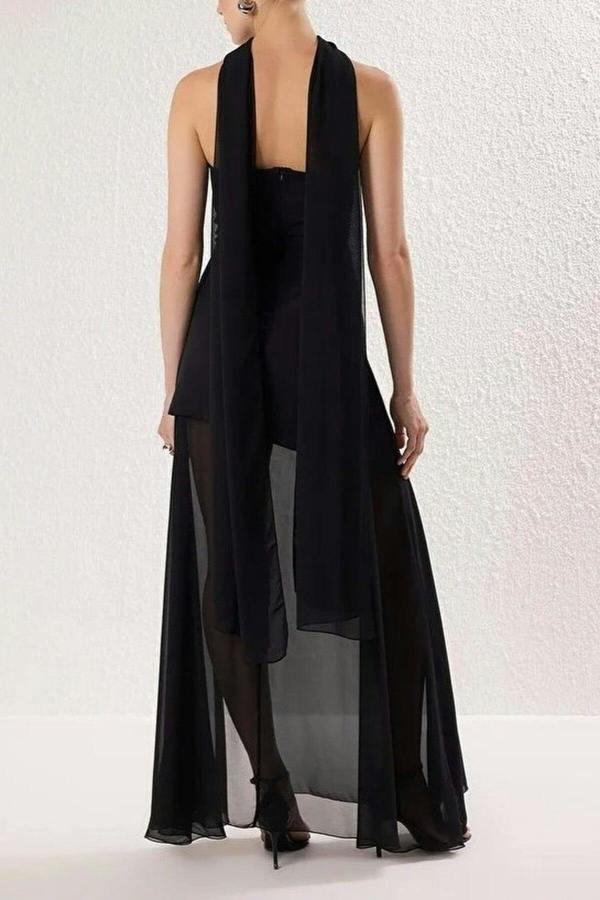 WOVCOR Woven Maxi Evening Dress with Shawl Detail