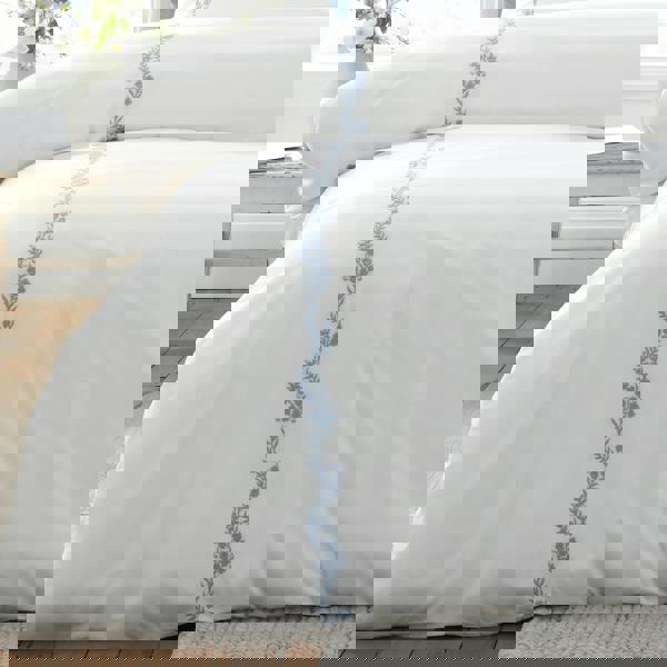 Bianca Camille Embroidered Floral 200 Thread Count Cotton Duvet Cover Set White / Blue