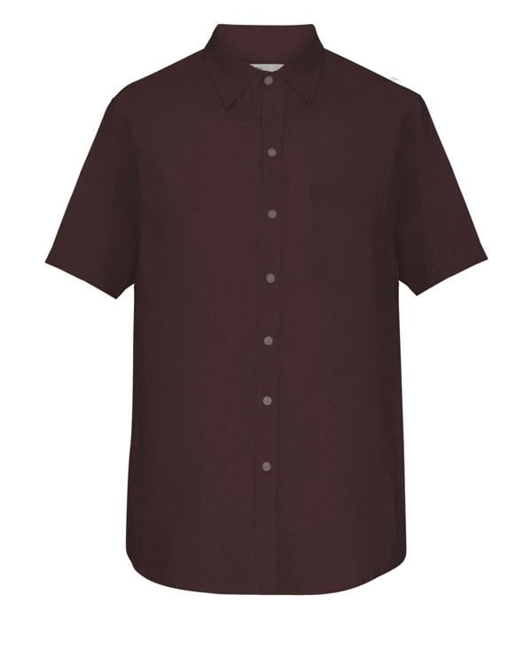 Colorful Standard Mens Short Sleeve Linen Shirt - Oxblood Red - CHO - Designer Mens Short Sleeve Shirts