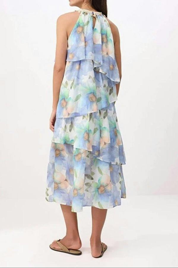 WOVCOR Patterned Maxi Woven Dress with Seashell Accessories