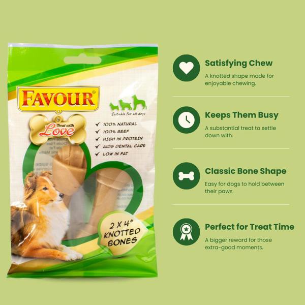 Favour 4 Inch Knotted Bone Two Pack Dog Chews