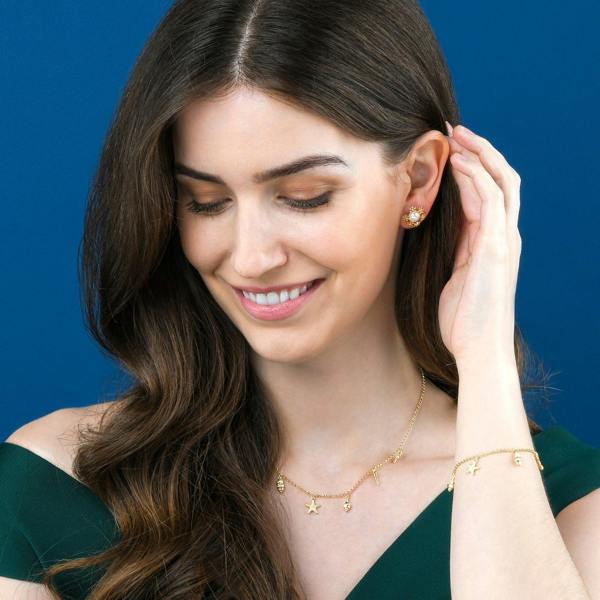 namana Gold Large Pearl Stud Earrings in a Snowflake Design for Women