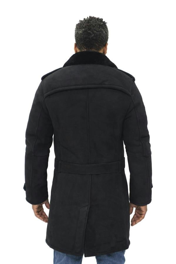 Infinity Leather Mens Shearling Sheepskin Suede Pea Coat-Cali