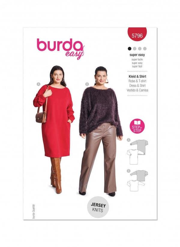 Burda Sewing Pattern 5796 Tops and Dresses For Women, 18-28 (44-54) - Easy