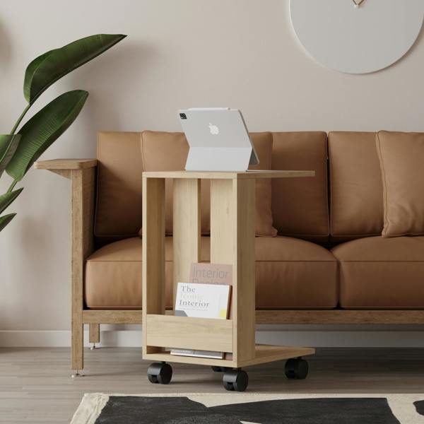 Decortie Edi Modern C- Shaped Side Table Mobile Functional with Open Compartment H60cm