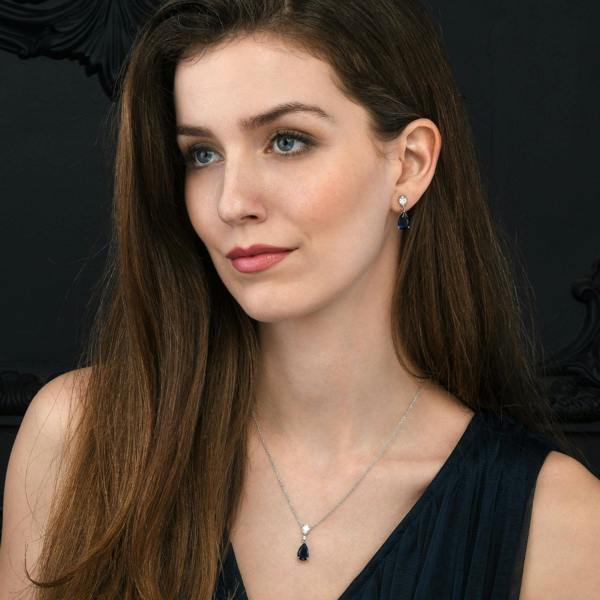 namana 925 Sterling Silver Blue Pear Shaped Pendant Necklace
