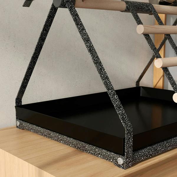 Black bird feeding stand base with removable tray and textured metal side frames
