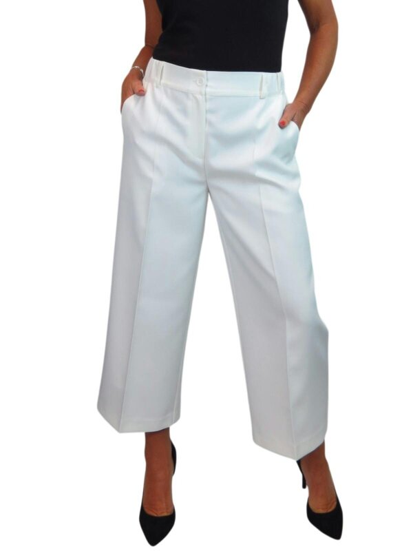 Paulo Due Womens Wide Leg Cropped Tailored Trousers - Cream