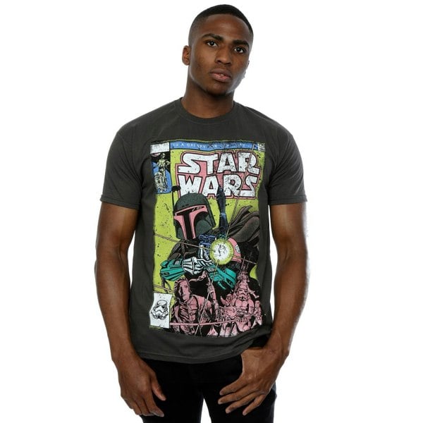 Star Wars Mens Boba Fett Comic T-Shirt - Light Graphite