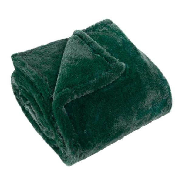 Furn Kallu Faux Fur Double Sided Throw - Needle Green