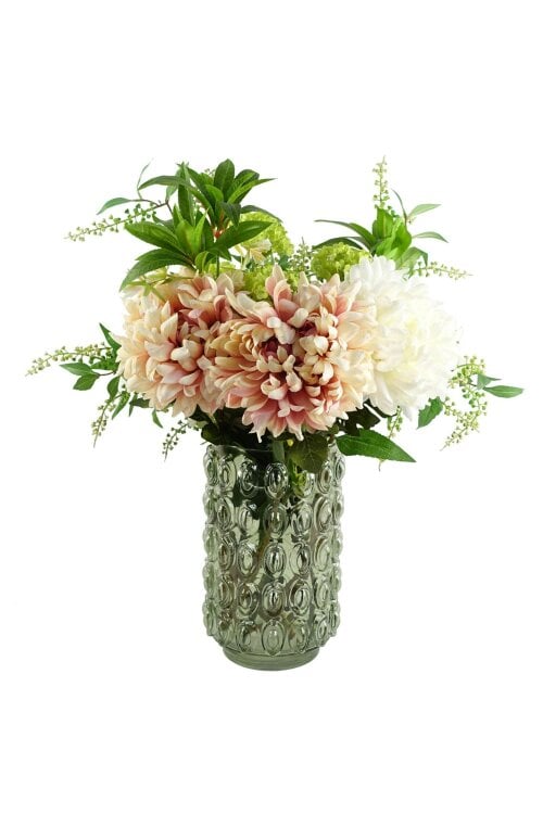 Dyzi Artificial Flower Arrangement With Vase Pink White Flowers