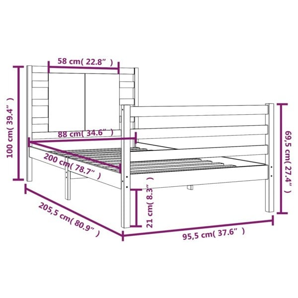 Berkfield Bed Frame Solid Wood Pine 90x200 cm