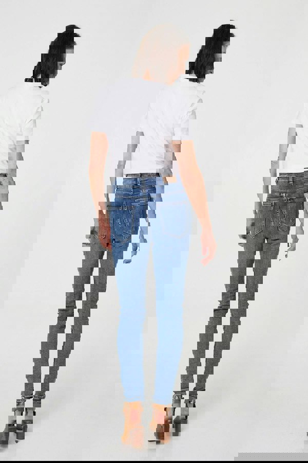 Blue | Patchwork Detail Frayed Skinny Jeans
