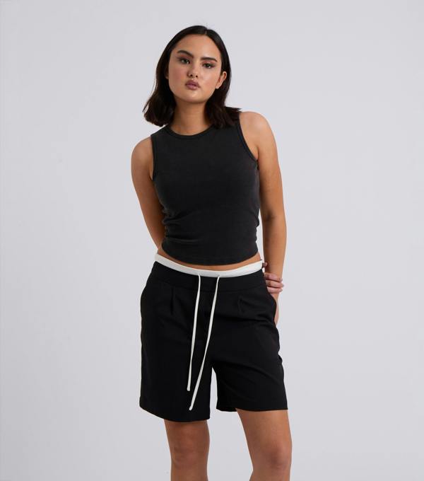 Urban Bliss Charcoal Washed Ribbed Racer Vest