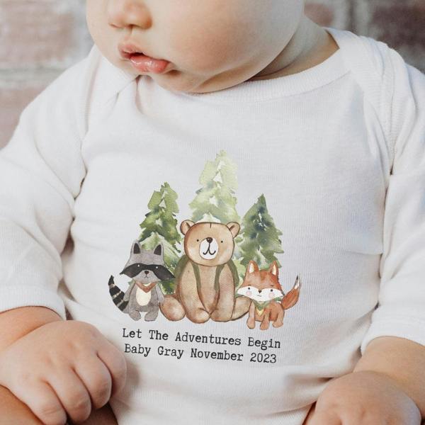 Personalised Woodland Animals  Baby Grow, Vest or Bib with Name