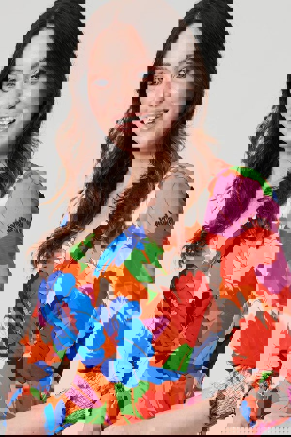 Red | Floral 3/4 Sleeve Midi Dress