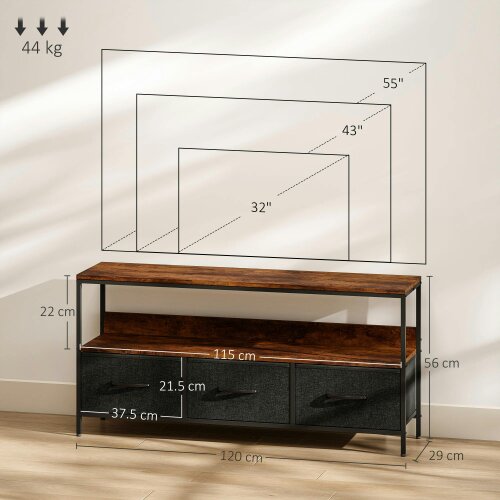 Wyld Haus Avasoro 120cm Rustic Brown TV Storage Unit With 3 Fold Down Fabric Drawers