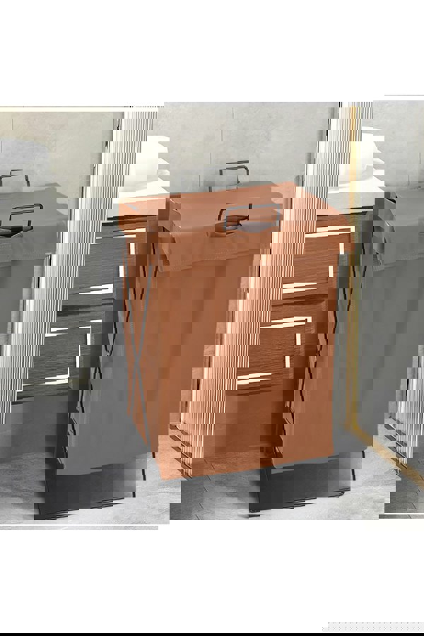 Living and Home Collapsible PU Leather Laundry Hamper with Metal Frame