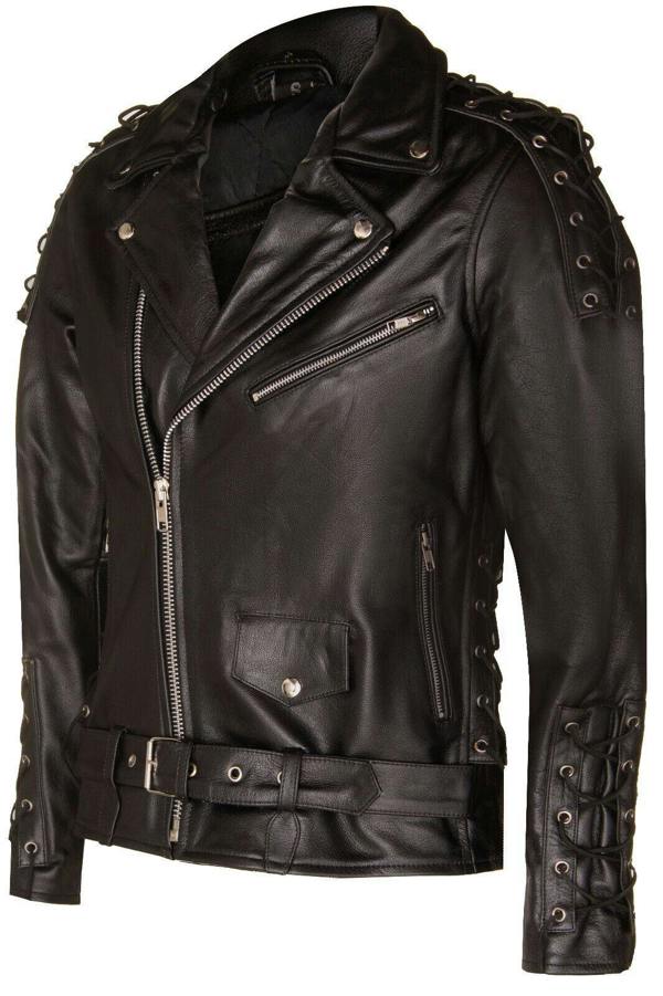 Infinity Leather Mens Embossed Brando Leather Biker Jacket-Chicago