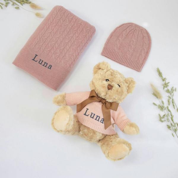 The Baby Gifting Company CASHMERE AND TEDDY GIFT SET - ROSEWOOD