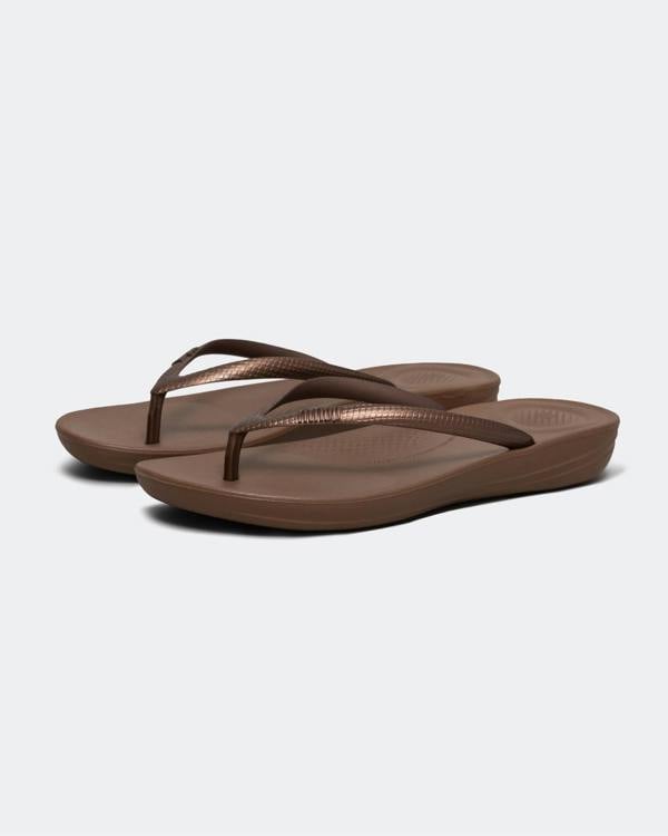 Fitflop Iqushion Womens Ergonomic Flip-Flops - Bronze 012 - CHO - Designer Womens Sandals