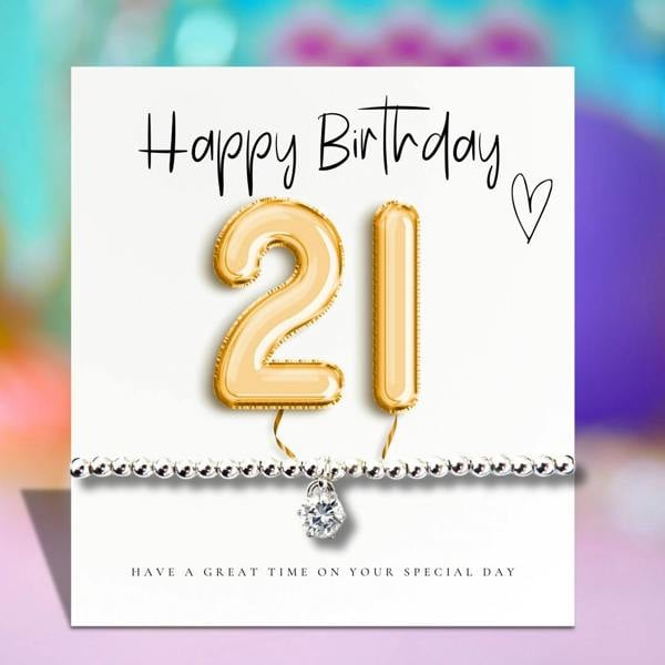 Aye Do Gifts 21st Birthday Cubic Zirconia Silver Bracelet & Gold Balloons Card