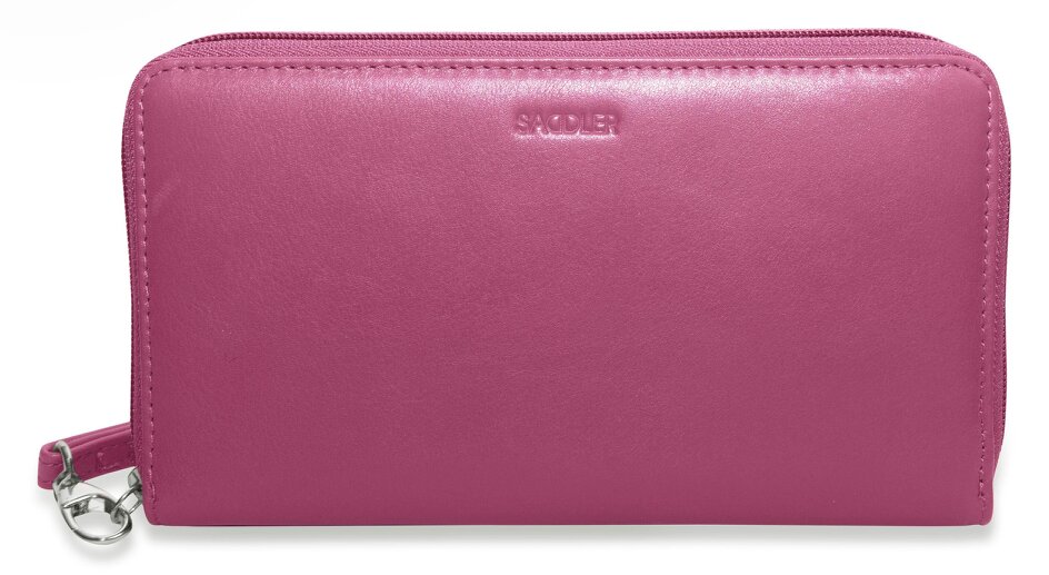 SADDLER SOPHIA Leather Zip Around Purse  - 15 Card slots, Mobile Phone Pocket,  Detachable Wrist Strap- RFID Protected - Magenta