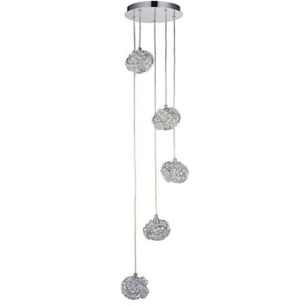 Multi Light Ceiling Pendant 5 Bulb Chrome & Crystal Glass Chandelier Height Lamp Loops