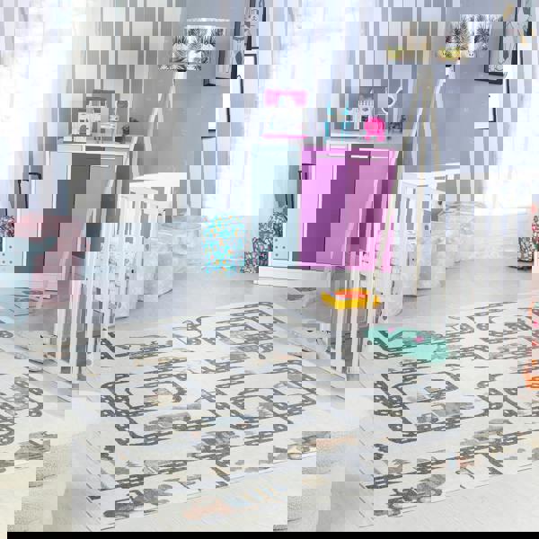 Livabliss Lillian-Kids Beige Grey Orange Blue Washable Rug for Children's Rooms