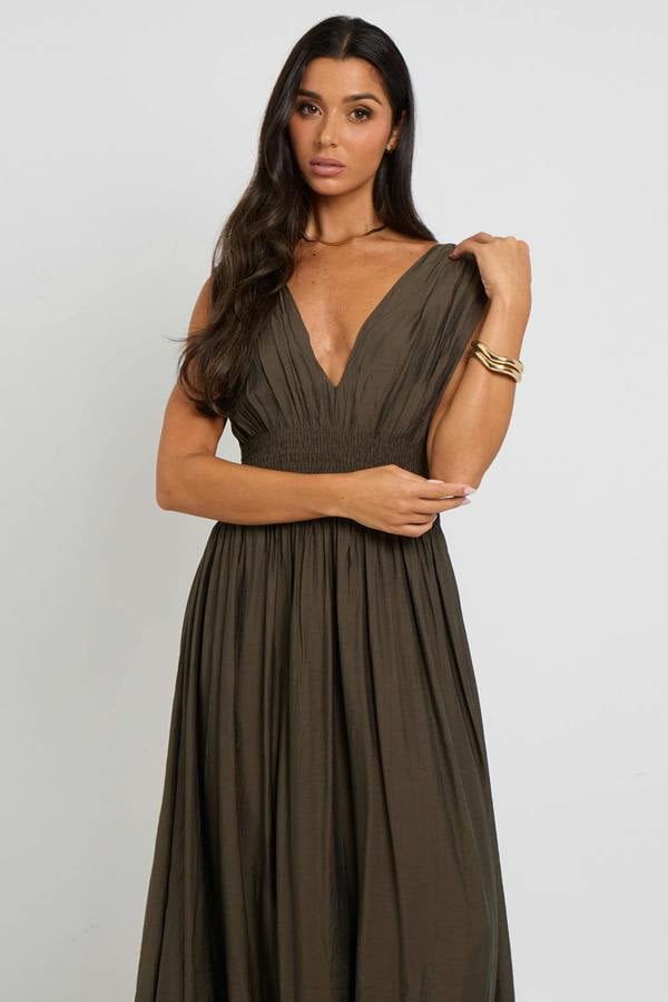 Urban Bliss Khaki Maxi Dress with Elasticated Waist