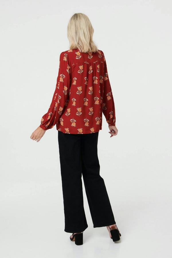 Rust | Floral High Neck Long Sleeve Shirt