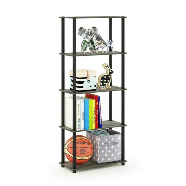 WALPLUS Versatile Turn-N-Tube 5-Tier Multipurpose Shelf Display Rack, French Oak Grey/Black for Entryway