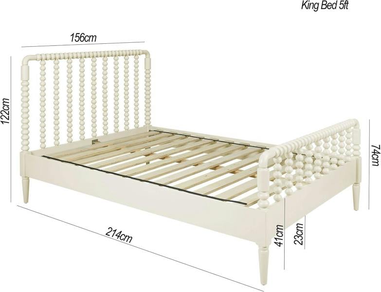 Statement Furniture Cromwell Wooden Bed Frame with Bobbin Design Headboard and Foot End - Linen Cream