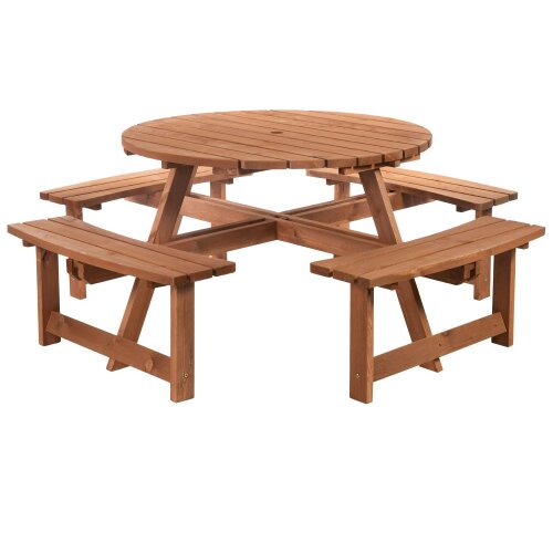 Wyld Haus Bataba Brown Fir Wood 8 Seater Outdoor Picnic Table Set