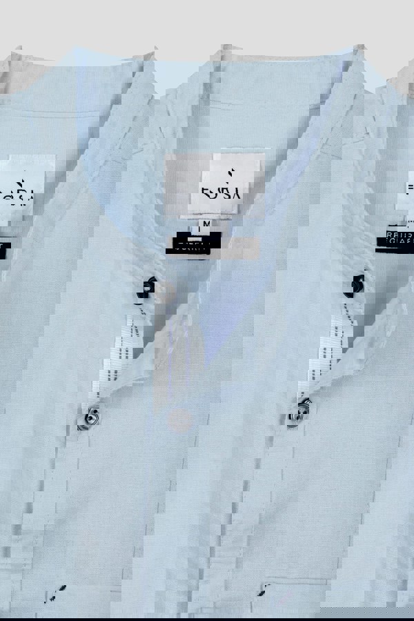 ENORSIA Sky Blue Cotton Linen Grandad Collar Shirt