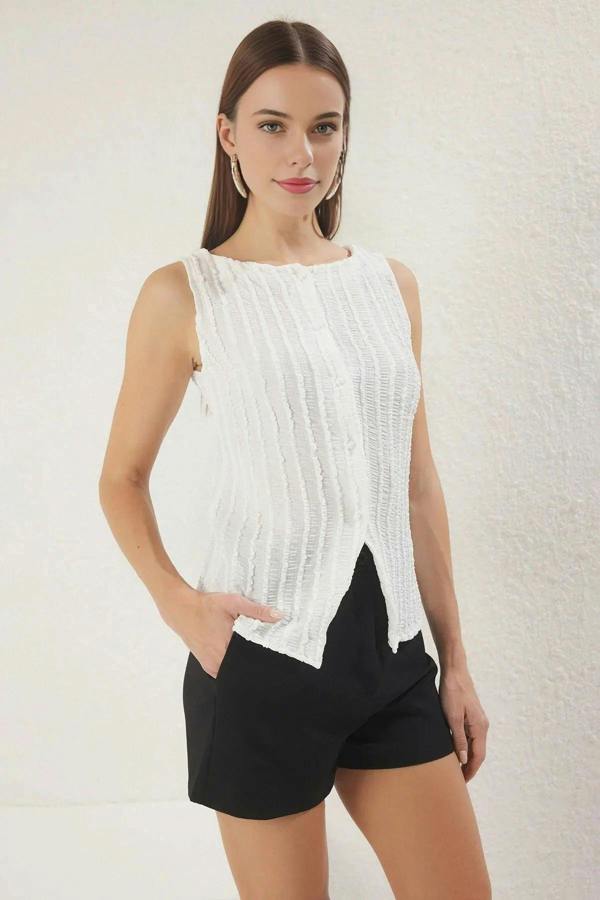 WOVCOR Regular Fit Knitted Blouse with Knitwear Look