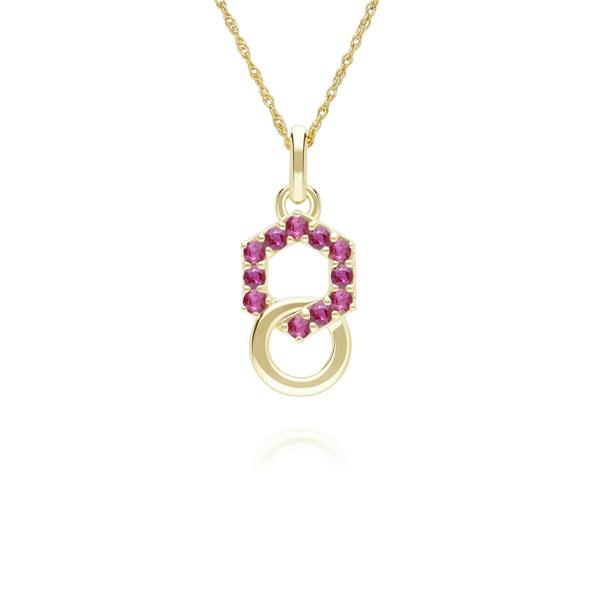 Gemondo Geometric Hexagon and Round Linked with Prong set Ruby Pendant in 9ct Yellow Gold