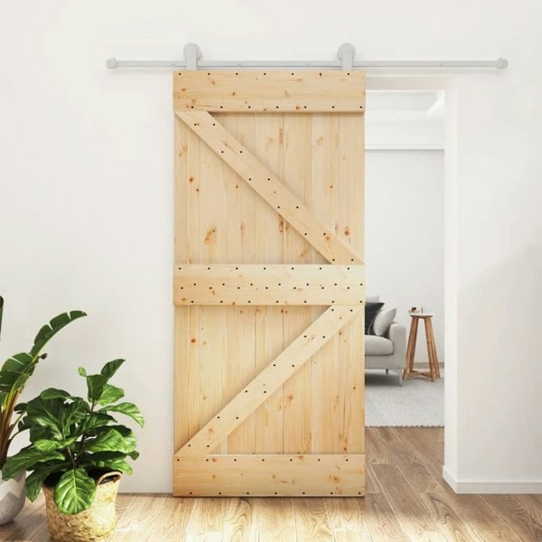 Berkfield Sliding Door with Hardware Set 95x210 cm Solid Wood Pine