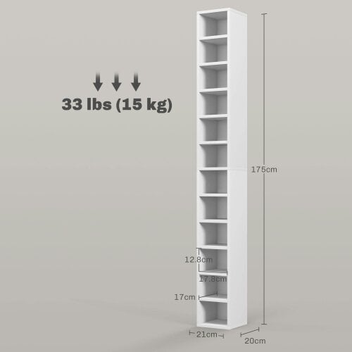 Wyld Haus Manina Wood White Tall Narrow CD Storage Tower With 204 Disc Capacity
