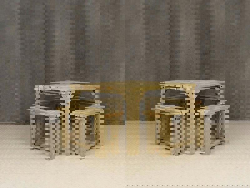 QUADRUM Picnic Table with 4 Benches – Wooden Outdoor Dining Set for Gardens, Patios, and Picnics
