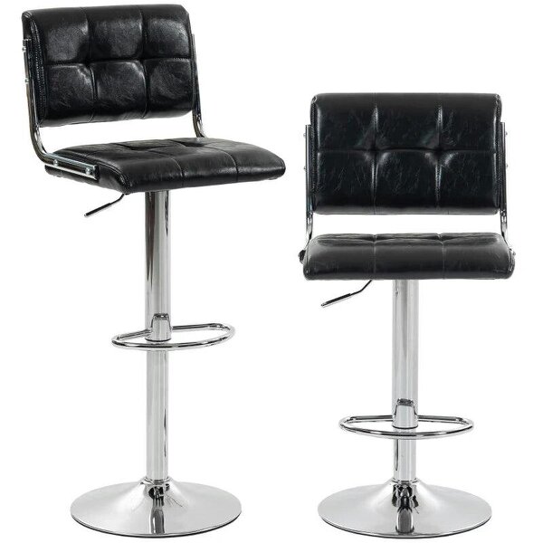 Bar Stools Modern PU Leather Adjustable Breakfast Bar Stools Backrest Set of 2 Black